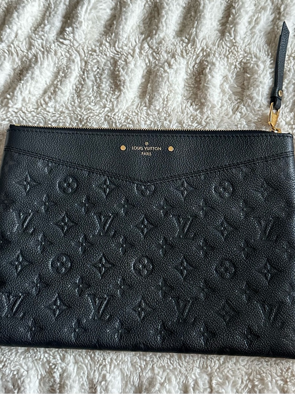 Louis Vuitton Black Embossed Monogram Zip Pouch with Gold Hardware